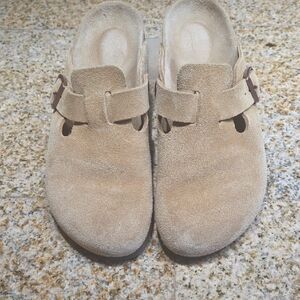 Birkenstock Bostons Tan Suede Mules